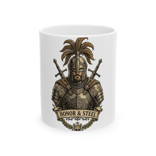 Medieval Knight Ceramic Mug - Honor and Steel Warrior Design (11oz)