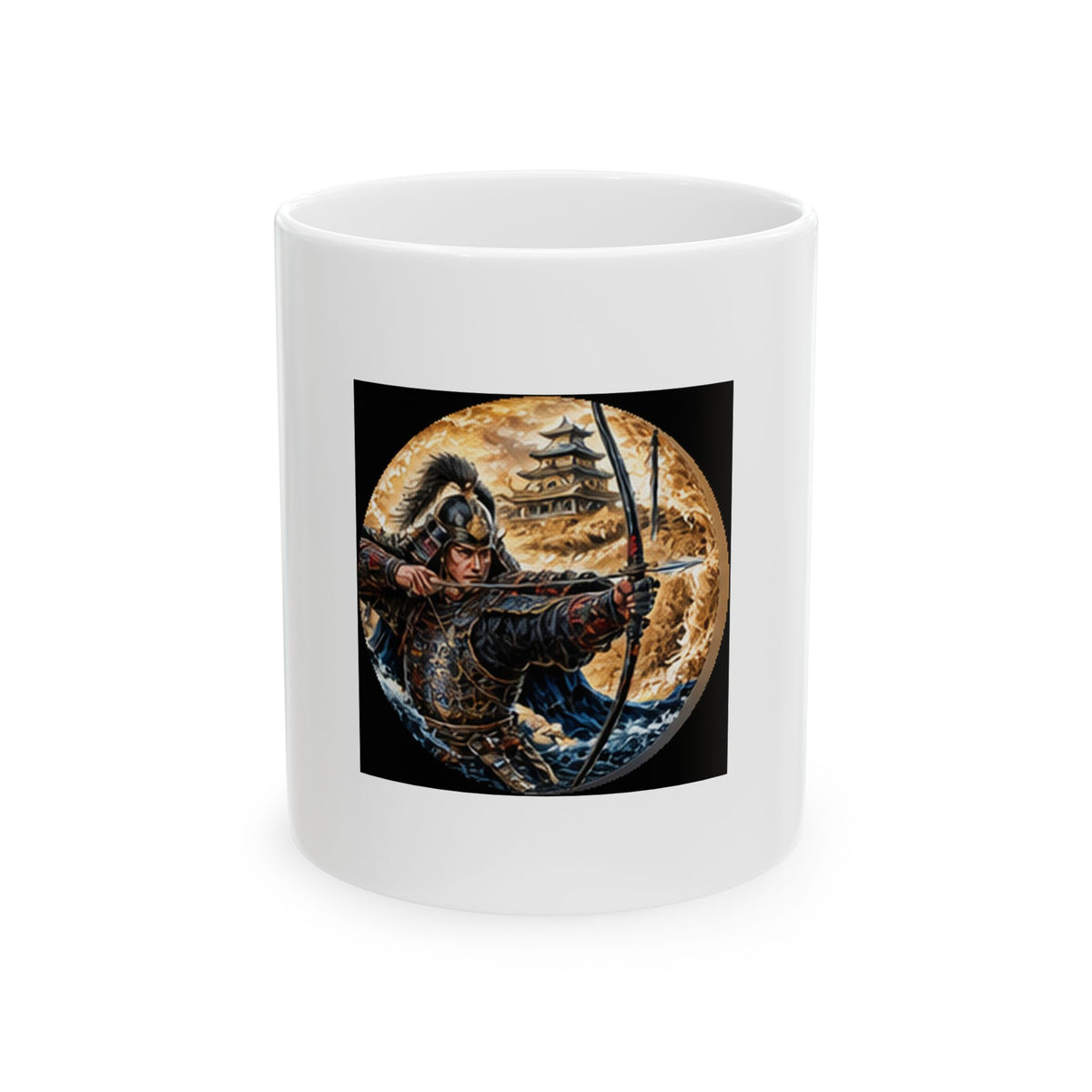 Samurai Warrior Ceramic Mug - Japanese Archer Warrior Design (11oz)