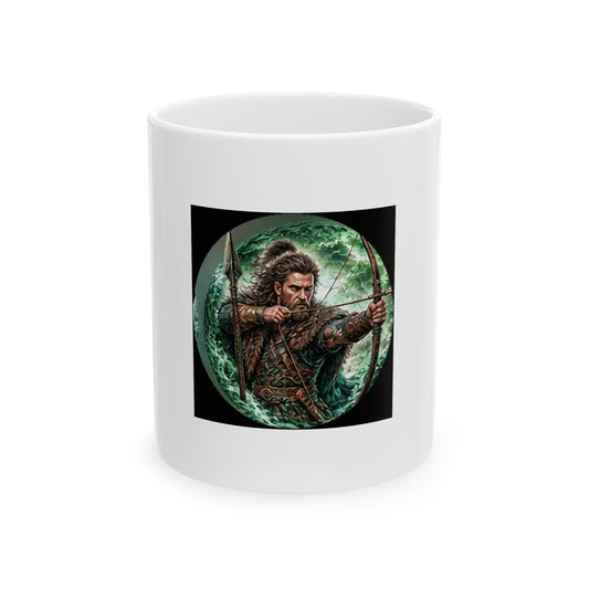 Celtic Warrior Ceramic Mug - Ancient Celtic Archer Warrior Design (11oz)