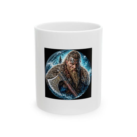 Viking Warrior Ceramic Mug - Norse Warpaint Axe Warrior Design (11oz)