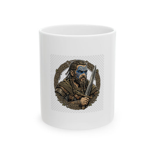 Celtic Warrior Ceramic Mug - Ancient Britain Warrior Design (11oz)
