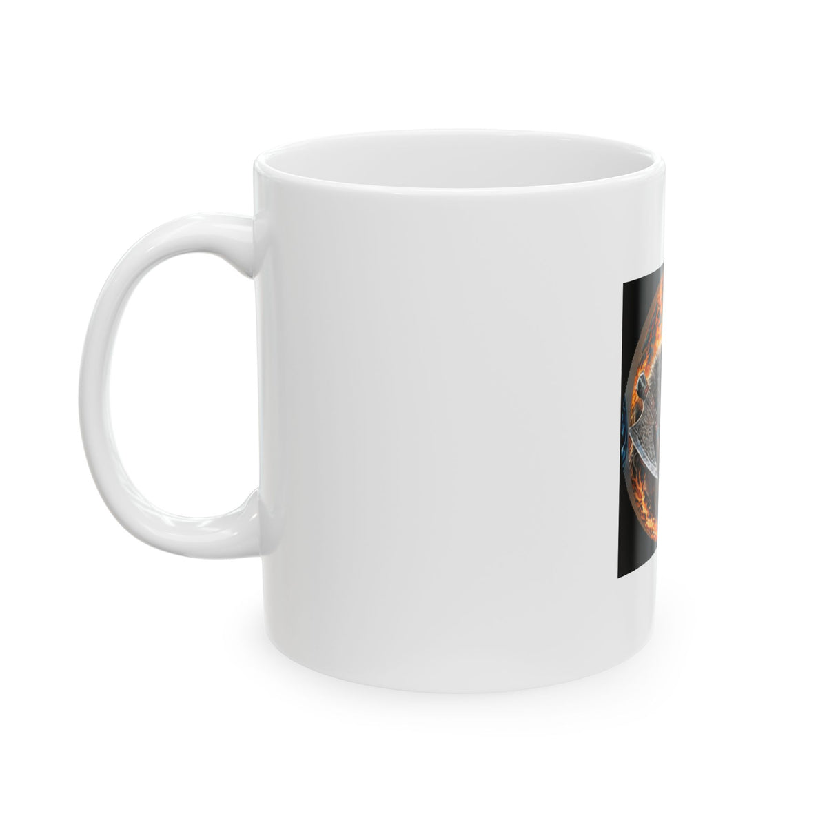 Viking Warrior Ceramic Mug - Norse Redbeard Axe Warrior Design (11oz)