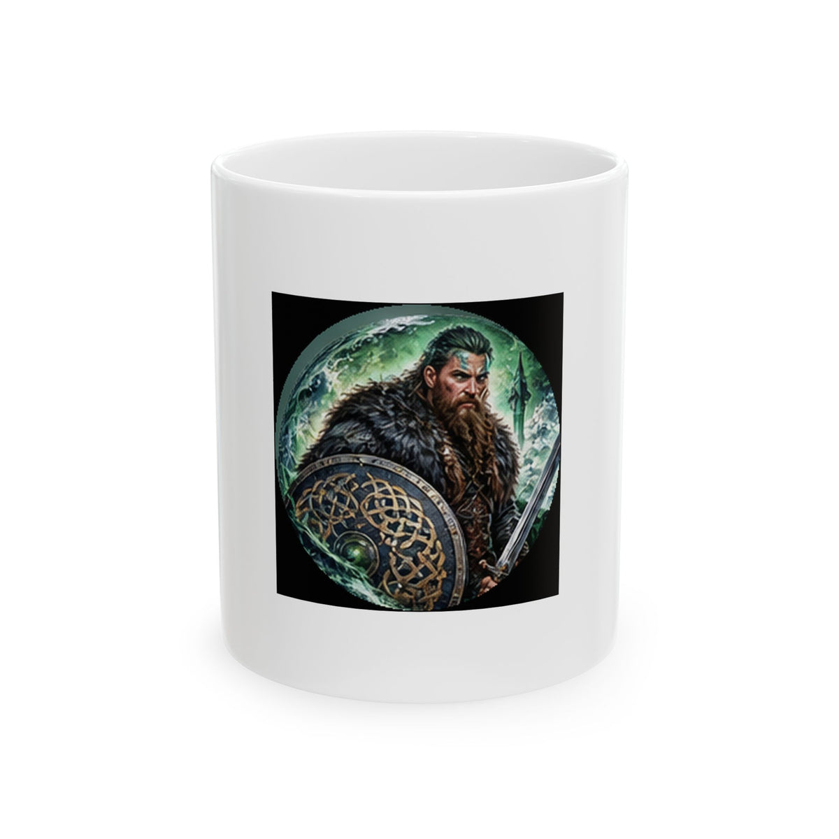 Celtic Warrior Ceramic Mug - Ancient Celtic Shield Warrior Design (11oz)