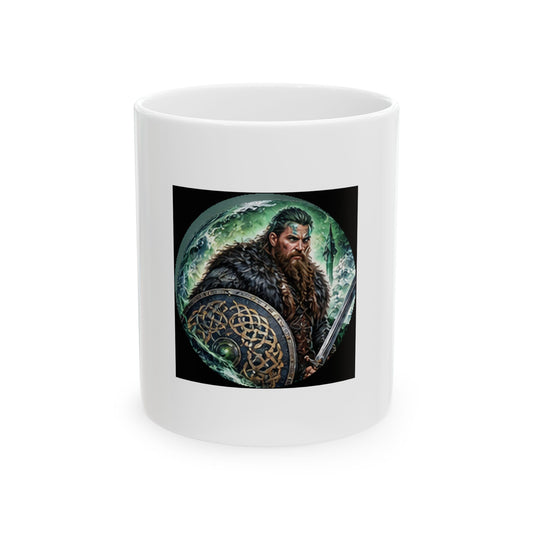Celtic Warrior Ceramic Mug - Ancient Celtic Shield Warrior Design (11oz)