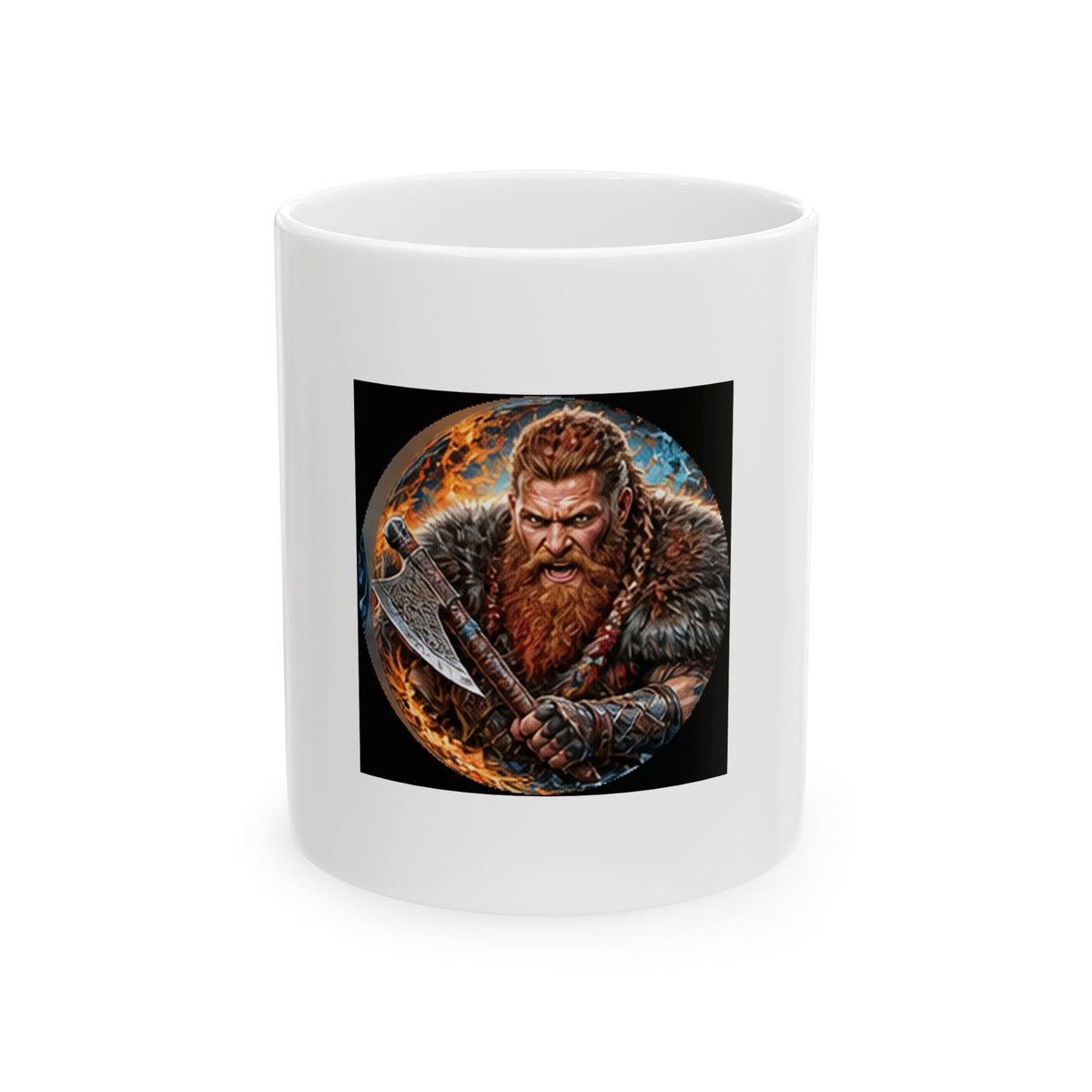 Viking Warrior Ceramic Mug - Norse Redbeard Axe Warrior Design (11oz)
