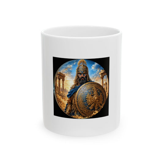 Persian Immortal Warrior Ceramic Mug - Ancient Persian Immortal Shield Warrior Design (11oz)