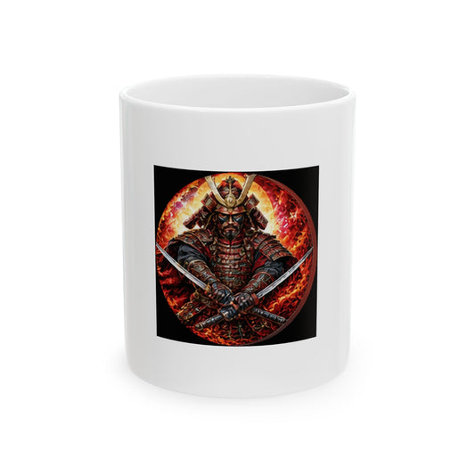 Samurai Warrior Ceramic Mug - Japanese Dual Katana Warrior Design (11oz)